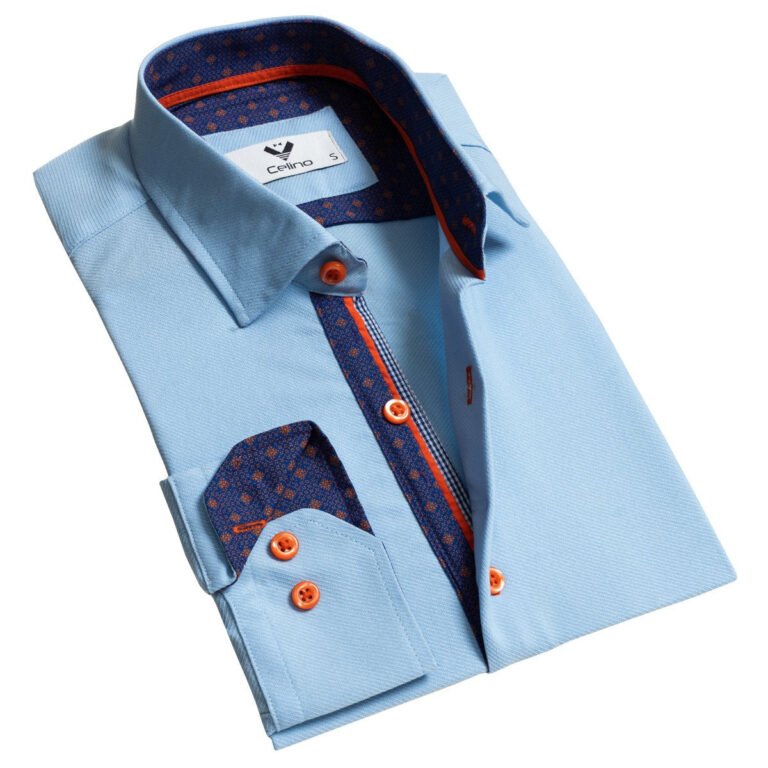 Cyan Color Mens Slim Fit Designer Dress Shirt - tailored Cotton Shirts for Work and Casual Wear - Celino Corp.
