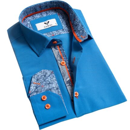 Aqua Blue Multicolor Pattern Mens Slim Fit Designer Dress Shirt - tailored Cotton Shirts for Work