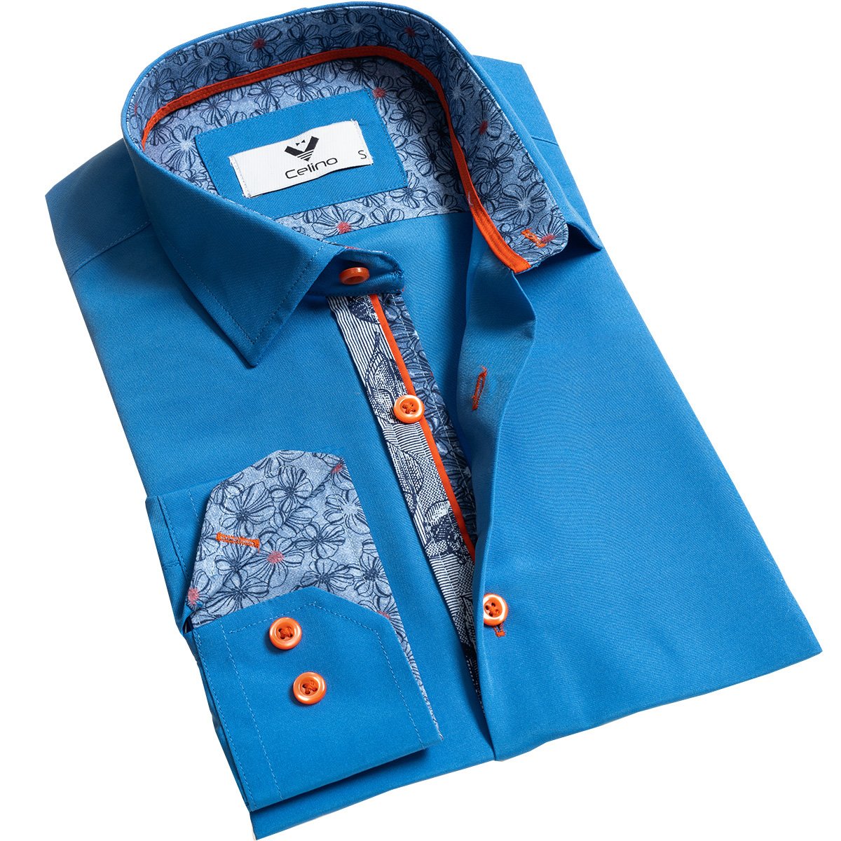 CEBD7891 Aqua Blue Multicolor Pattern Mens Slim Fit Designer Dress Shirt - tailored Cotton Shirts for Work - Image 1