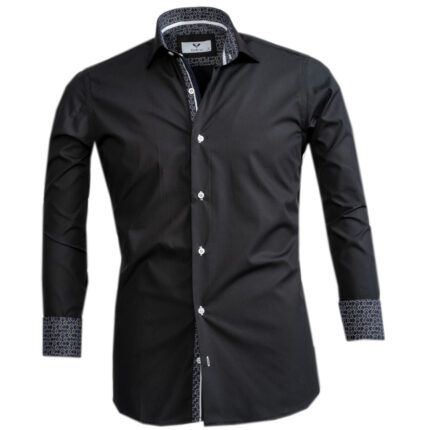 Black Mens Slim Fit Designer Dress Shirt - tailored Cotton Shirts for Work