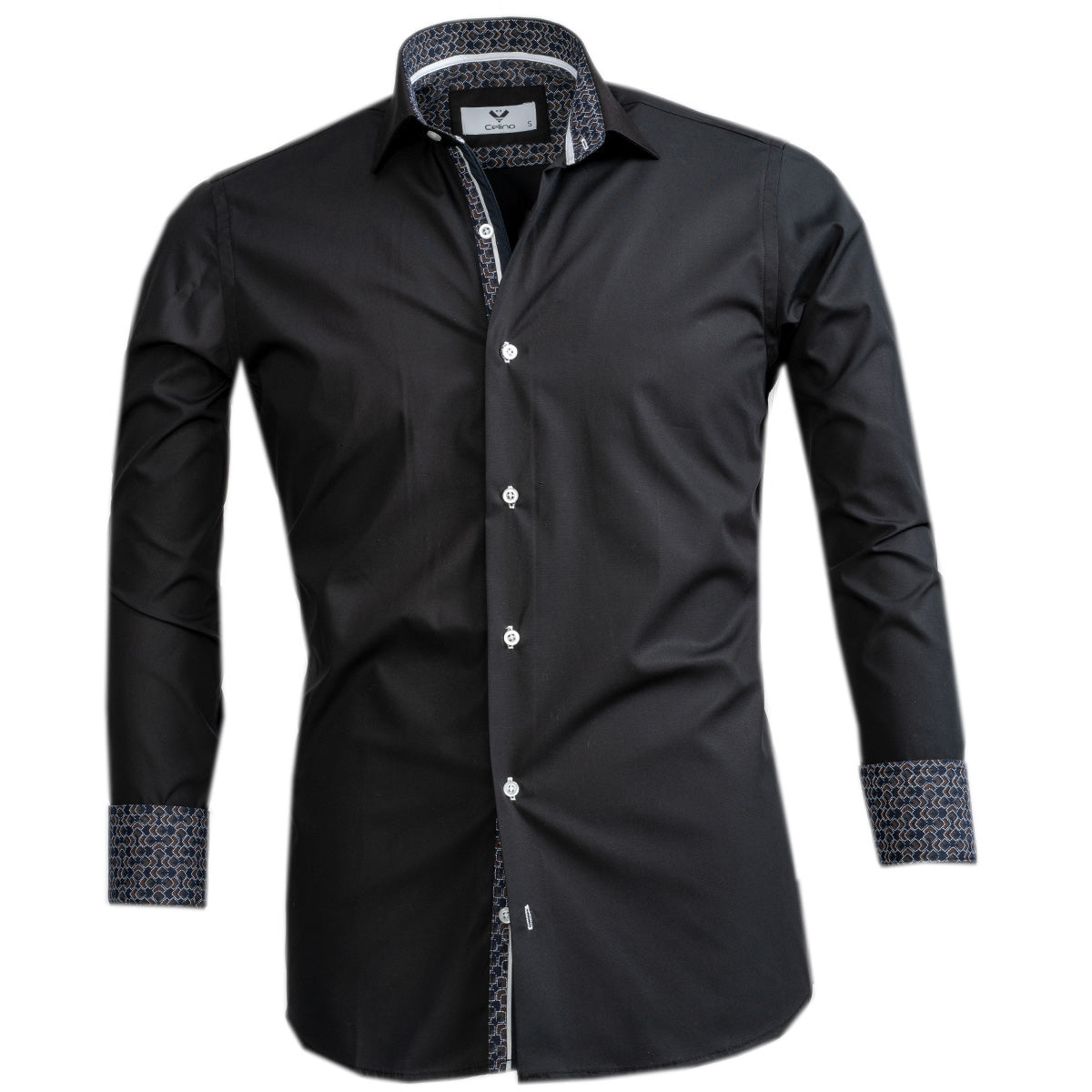 CEBD8115_1 Black Mens Slim Fit Designer Dress Shirt - tailored Cotton Shirts for Work - Image 1