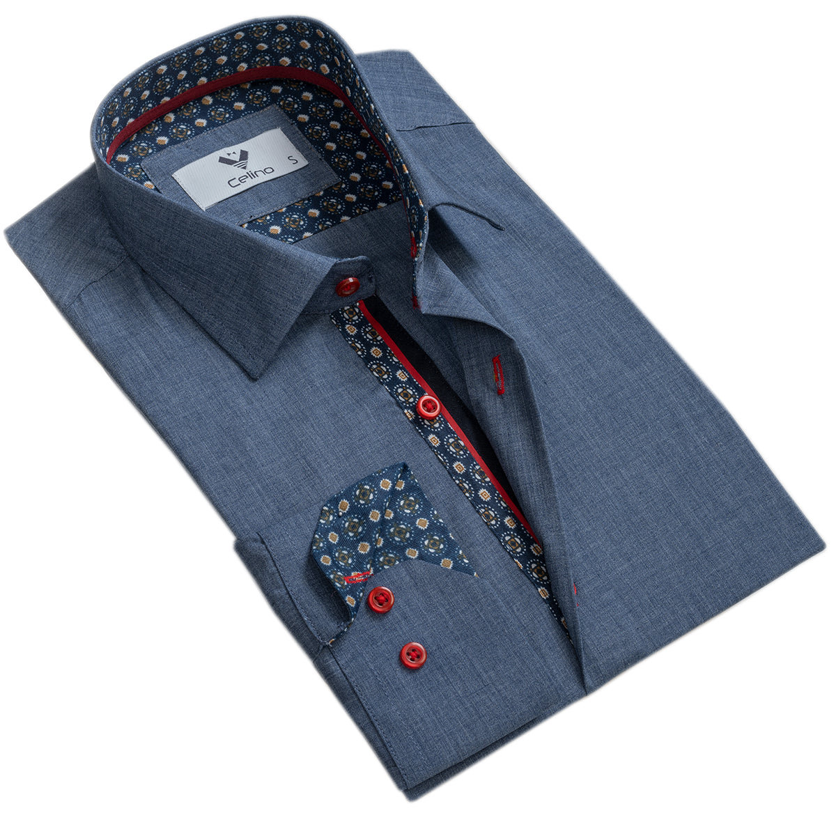 CEBD8117_1 Blue Mens Slim Fit Designer Dress Shirt - tailored Cotton Shirts for Work and Casual - Image 1