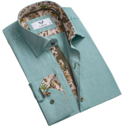 Green Mens Slim Fit Designer Dress Shirt - tailored Cotton Shirts for Work and Casual