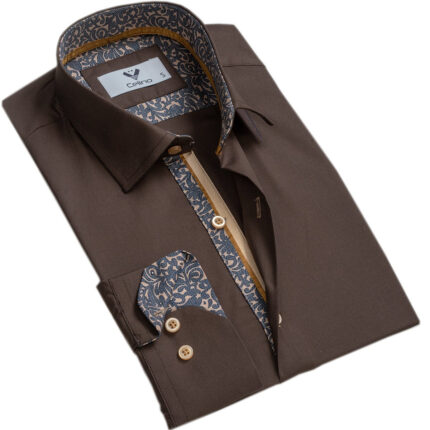 Beige Palm Trees Mens Slim Fit Designer Dress Shirt - tailored Cotton Shirts for Work and Casual