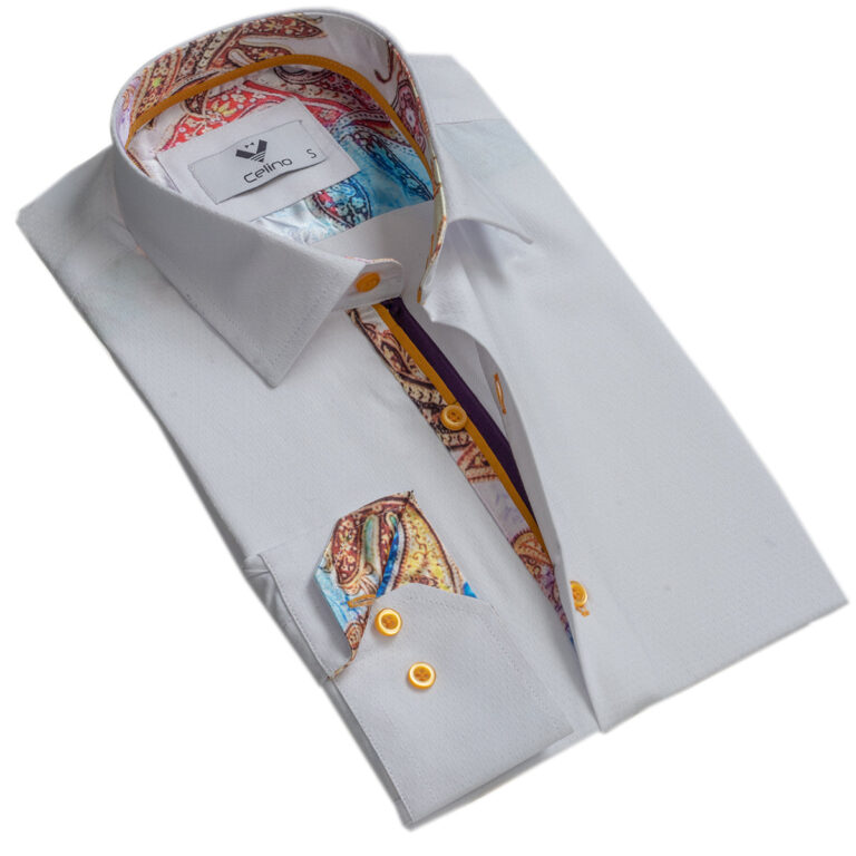 White Mens Slim Fit Designer Dress Shirt - tailored Cotton Shirts for Work and Casual - Celino Corp.