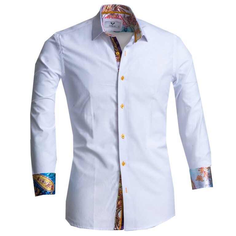 White Mens Slim Fit Designer Dress Shirt - tailored Cotton Shirts for Work and Casual - Celino Corp.