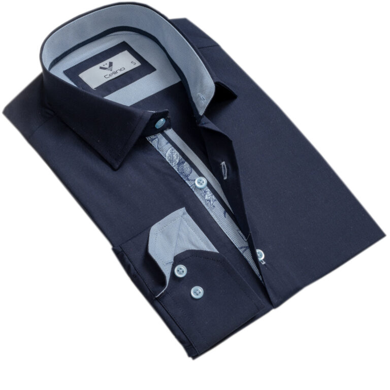 Blue Mens Slim Fit Designer Dress Shirt - tailored Cotton Shirts for Work and Casual - Celino Corp.