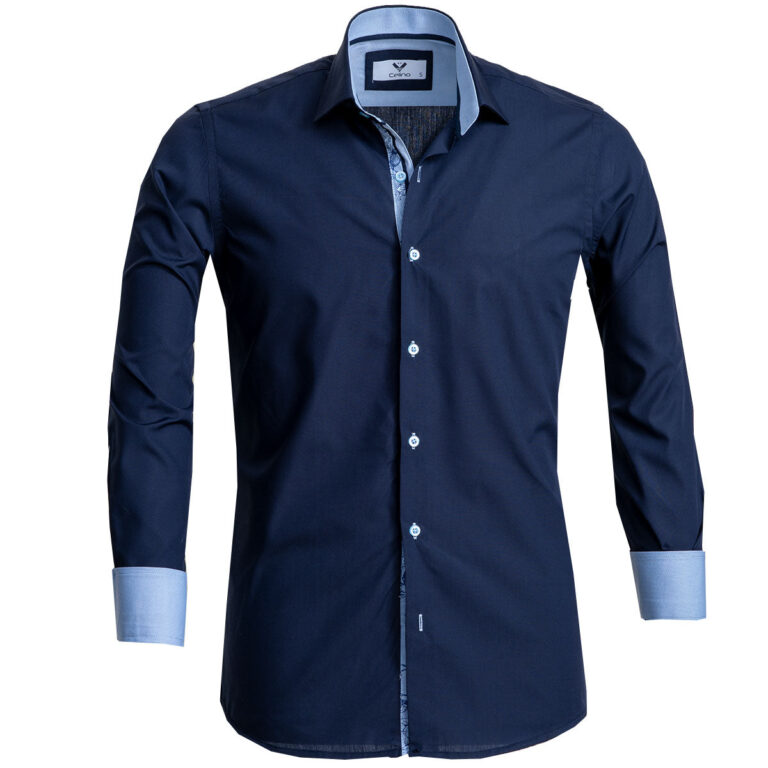 Blue Mens Slim Fit Designer Dress Shirt - tailored Cotton Shirts for Work and Casual - Celino Corp.