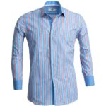 Blue Red Lines Mens Slim Fit Designer Dress Shirt - tailored Cotton Shirts for Work and Casual Wear - Image 2