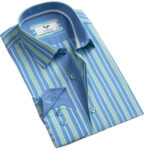 Blue Mens Slim Fit Designer Dress Shirt - tailored Cotton Shirts for Work and Casual