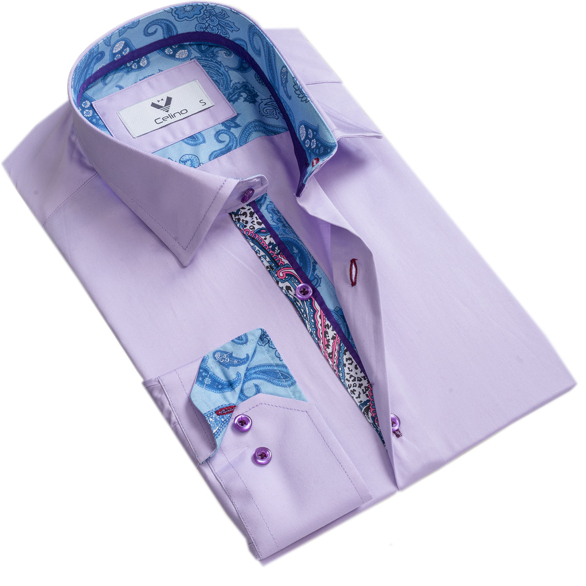 CEBD8127_1 Purple Multicolor Pattern Mens Slim Fit Designer Dress Shirt - tailored Cotton Shirts for Work - Image 1