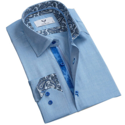 Blue Paisley Mens Slim Fit Designer Dress Shirt - tailored Cotton Shirts for Work and Casual Wear - Celino Corp.