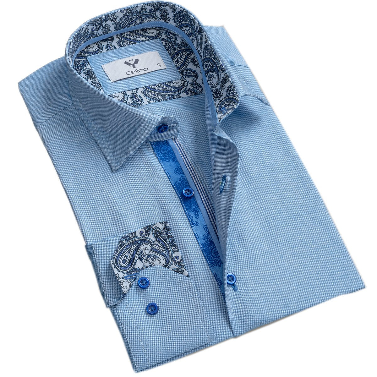 CEBD8129_1 Blue Paisley Mens Slim Fit Designer Dress Shirt - tailored Cotton Shirts for Work and Casual Wear - Celino Corp.