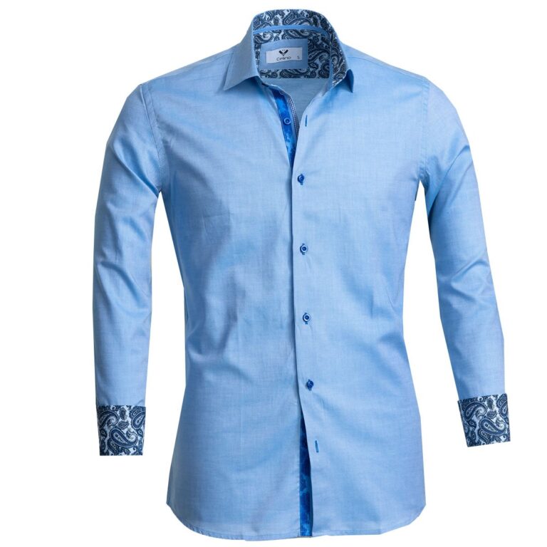 Blue Paisley Mens Slim Fit Designer Dress Shirt - tailored Cotton Shirts for Work and Casual Wear - Celino Corp.