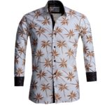 Beige Palm Trees Mens Slim Fit Designer Dress Shirt - tailored Cotton Shirts for Work and Casual - Image 2