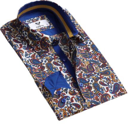 Colorful Paisley Mens Slim Fit Designer Dress Shirt - tailored Cotton Shirts for Work and Casual