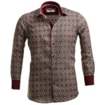 Burgundy Beige Mens Slim Fit Designer Dress Shirt - tailored Cotton Shirts for Work and Casual Wear - Image 2