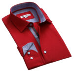 Red Pattern Mens Slim Fit Designer Dress Shirt - tailored Cotton Shirts for Work