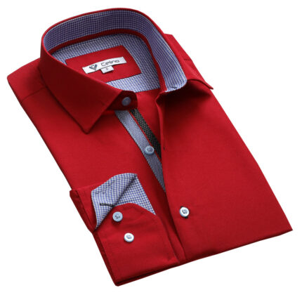 Red Pattern Mens Slim Fit Designer Dress Shirt - tailored Cotton Shirts for Work