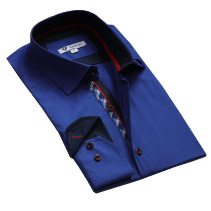 Dark Blue Check Mens Slim Fit Designer Dress Shirt - tailored Cotton Shirts for Work and Casual Wear