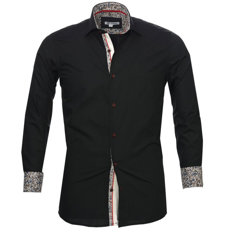 Black Paisley Mens Slim Fit Designer Dress Shirt - tailored Cotton Shirts for Work and Casual Wear - Celino Corp.