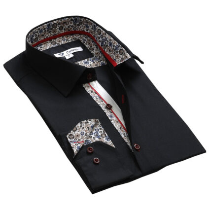 Black Paisley Mens Slim Fit Designer Dress Shirt - tailored Cotton Shirts for Work and Casual Wear - Celino Corp.