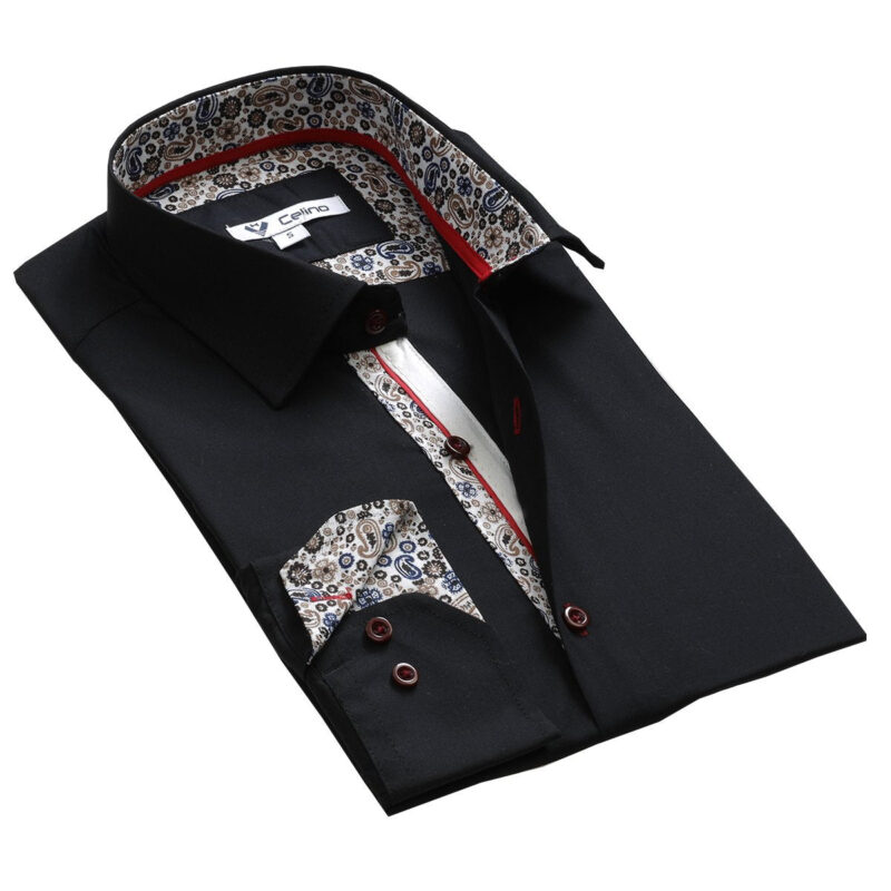 Black Paisley Mens Slim Fit Designer Dress Shirt - tailored Cotton Shirts for Work and Casual Wear - Celino Corp.