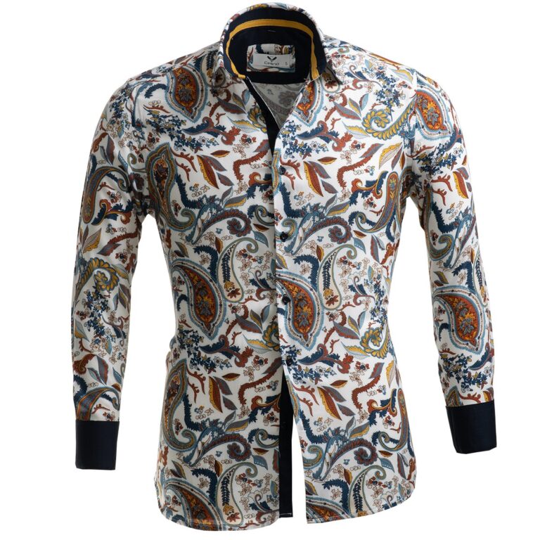 Colorful Paisley Mens Slim Fit Designer Dress Shirt - tailored Cotton Shirts for Work and Casual - Celino Corp.