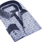 Blue Paisley Mens Slim Fit Designer Dress Shirt - tailored Cotton Shirts for Work and Casual Wear