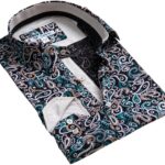 Black Multi Paisley Mens Slim Fit Designer Dress Shirt - tailored Cotton Shirts for Work and - Celino Corp.