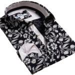 Black Cream Floral Mens Slim Fit Designer Dress Shirt - tailored Cotton Shirts for Work and Casual