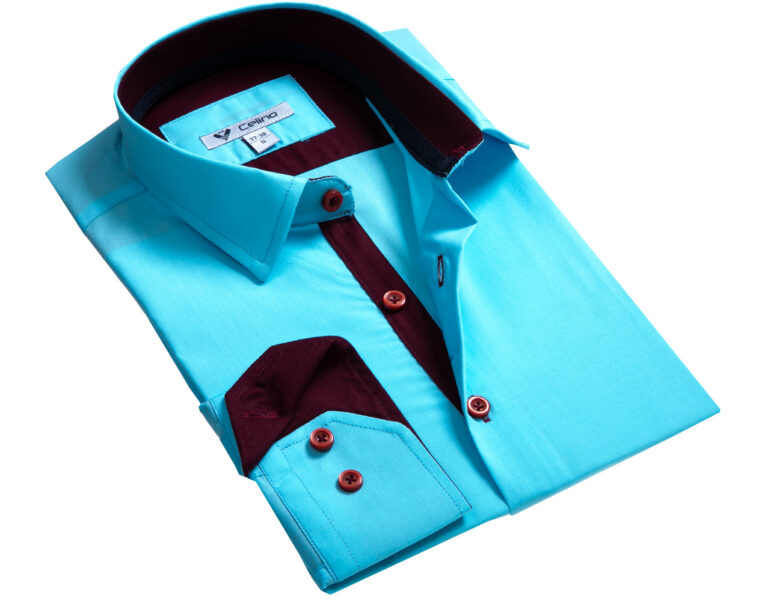 Blue Mens Slim Fit Designer Dress Shirt - tailored Cotton Shirts for Work - Celino Corp.