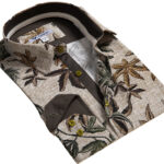 Beige Floral Mens Slim Fit Designer Dress Shirt - tailored Cotton Shirts for Work and Casual Wear