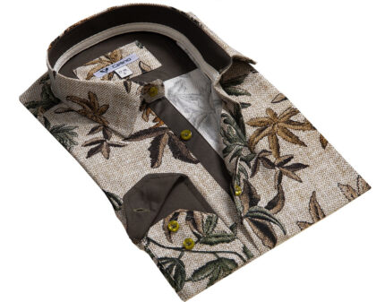 Beige Floral Mens Slim Fit Designer Dress Shirt - tailored Cotton Shirts for Work and Casual Wear