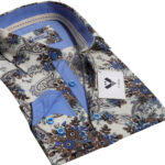 Cream Paisley Mens Slim Fit Designer Dress Shirt - tailored Cotton Shirts for Work and Casual Wear