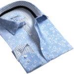 Bluish Grey Floral Mens Slim Fit Designer Dress Shirt - tailored Cotton Shirts for Work and Casual