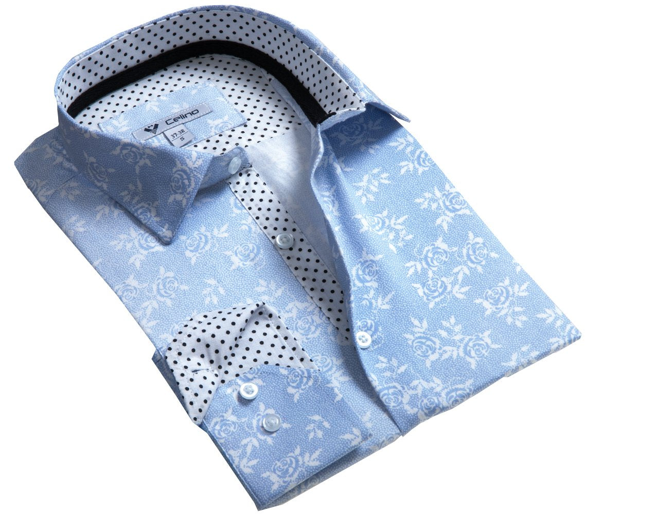 CEBD8920 Bluish Grey Floral Mens Slim Fit Designer Dress Shirt - tailored Cotton Shirts for Work and Casual - Image 1
