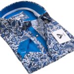 Blue Paisley Mens Slim Fit Designer Dress Shirt - tailored Cotton Shirts for Work and Casual Wear