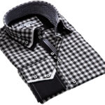 Black + White Check Mens Slim Fit Designer Dress Shirt - tailored Cotton Shirts for Work and