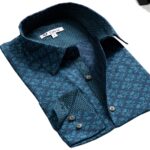 Blue Teal Floral Mens Slim Fit Designer Dress Shirt - tailored Cotton Shirts for Work and Casual