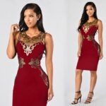 Womens Gold Lace Sleeveless Choker Dress Ladies Cocktail Party Bodycon Dress