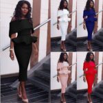 Womens Off Shoulder Peplum Bodycon Ruffle Cocktail Pencil Midi Dresses - Image 4