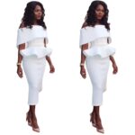 Womens Off Shoulder Peplum Bodycon Ruffle Cocktail Pencil Midi Dresses