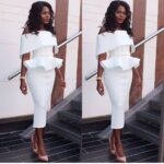 Womens Off Shoulder Peplum Bodycon Ruffle Cocktail Pencil Midi Dresses - Image 2