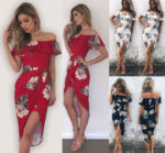 Celino Women's Off Shoulder Short Sleeve Boho Floral Printed White Dresses - Celino Corp.