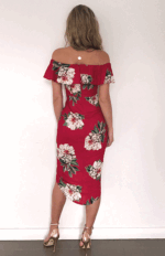 Celino Women's Off Shoulder Short Sleeve Boho Floral Printed Red Dress - Celino Corp.