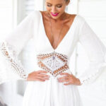 Celino Women's Lace Front & Back Deep V- Neck Ruffle Long Sleeve White Dresses - Celino Corp.