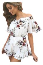 Celino Women's Floral Printed Off Shoulder Short Sleeve White Mini Dresses - Celino Corp.