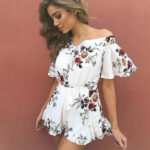 Celino Women's Floral Printed Off Shoulder Short Sleeve White Mini Dresses - Celino Corp.
