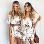 Celino Women's Floral Printed Off Shoulder Short Sleeve White Mini Dresses - Celino Corp.